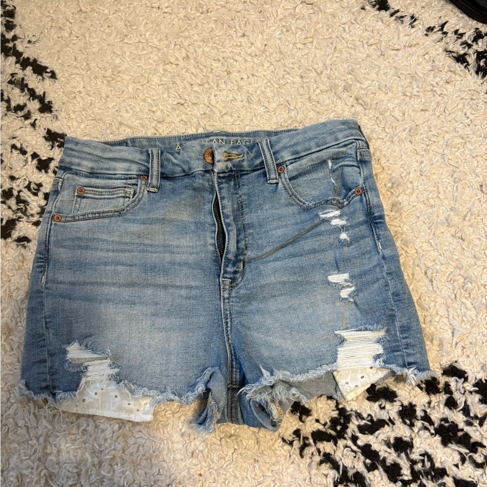 American Eagle Denim Blue Distressed Women Shorts